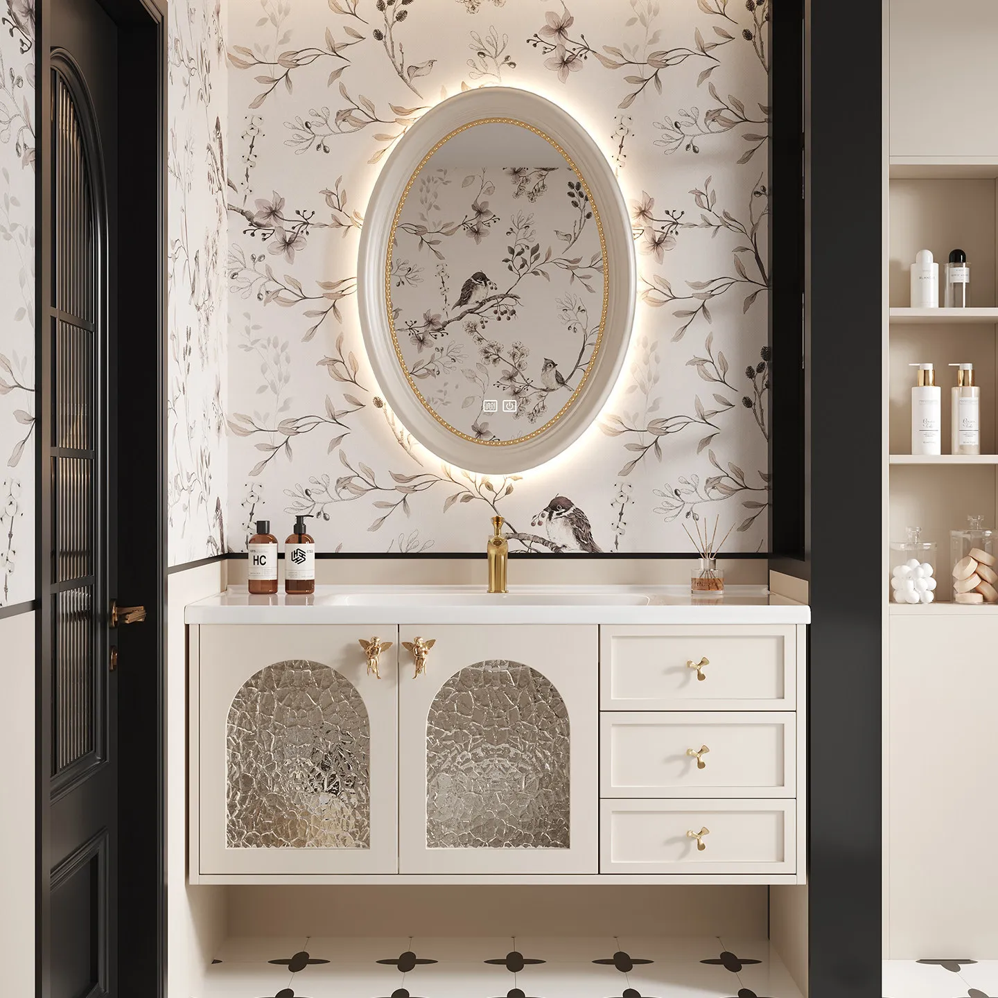 Oak bathroom cabinet, bathroom, ceramic integrated basin, washbasin, sink, washbasin.
