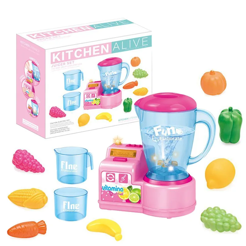 Kitchen Alive Pretend Play Juicer Toy With Lights Music Simulation Fruits Vegetables Accessories For Boys Girls Role Play