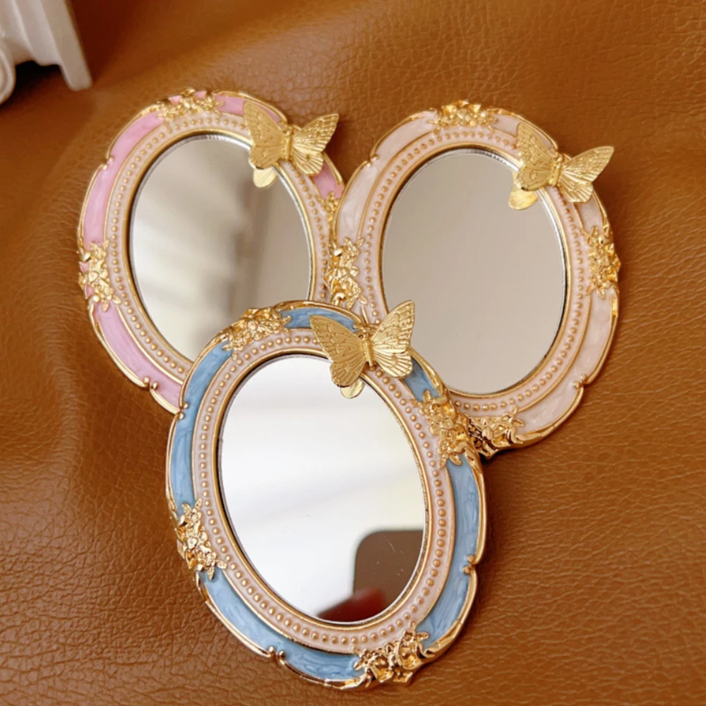 Exquisite Butterfly Makeup Mirrors Retro European-style Relief Hand Mirror Portable Makeup Mirror Home Room Decoration Gift