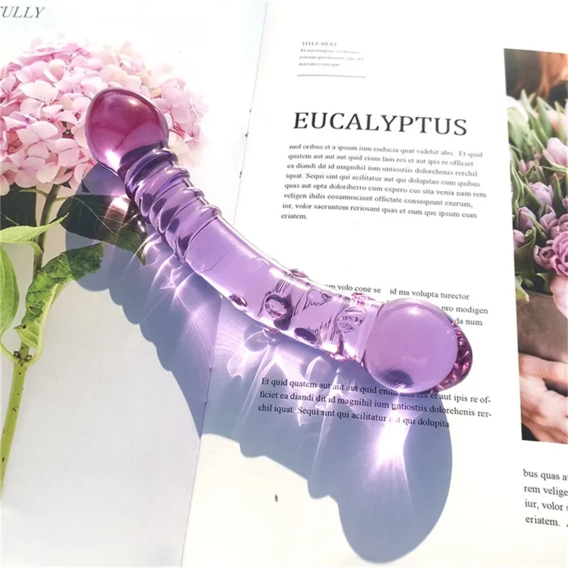 両端クリスタルパープルパイレックスガラスディルド人工ペニス顆粒とスパイラルGスポットシミュレーター大人のおもちゃ女性用