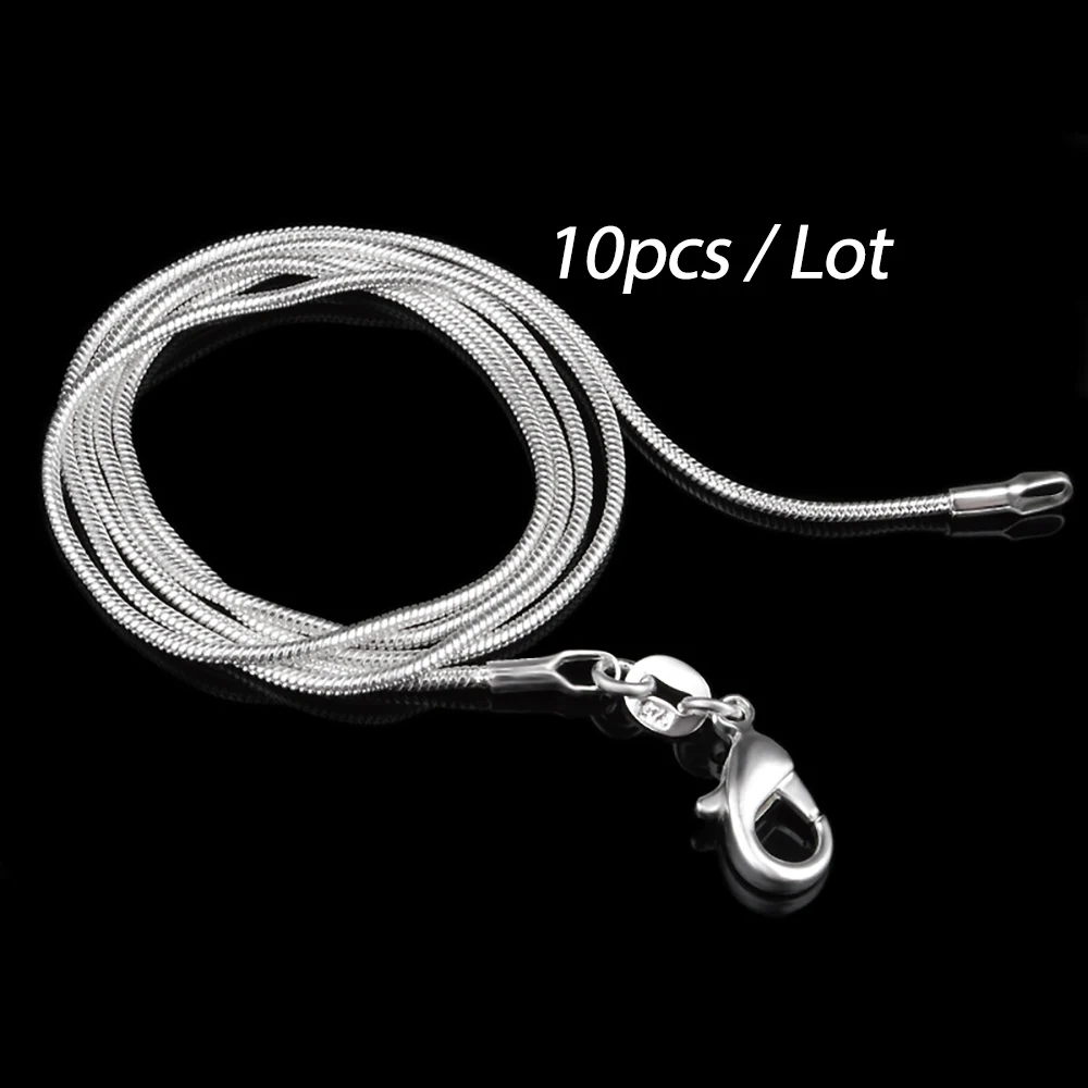 10Pcs Wholesale Silver Plated 1MM Snake Chain Necklace for Women Man 16-30 inches Fashion Party Wedding Jewelry Gifts