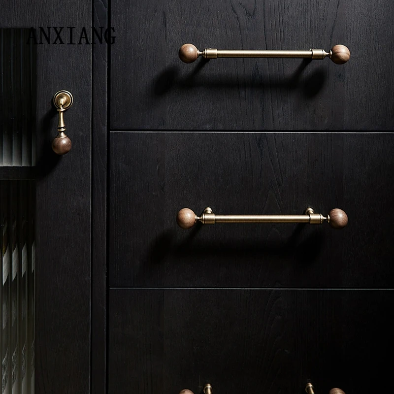 안샹 앤티크 황동 손잡이 호두나무 서랍 옷장 문 캐비닛 주방 브론즈 레트로 볼 핸들