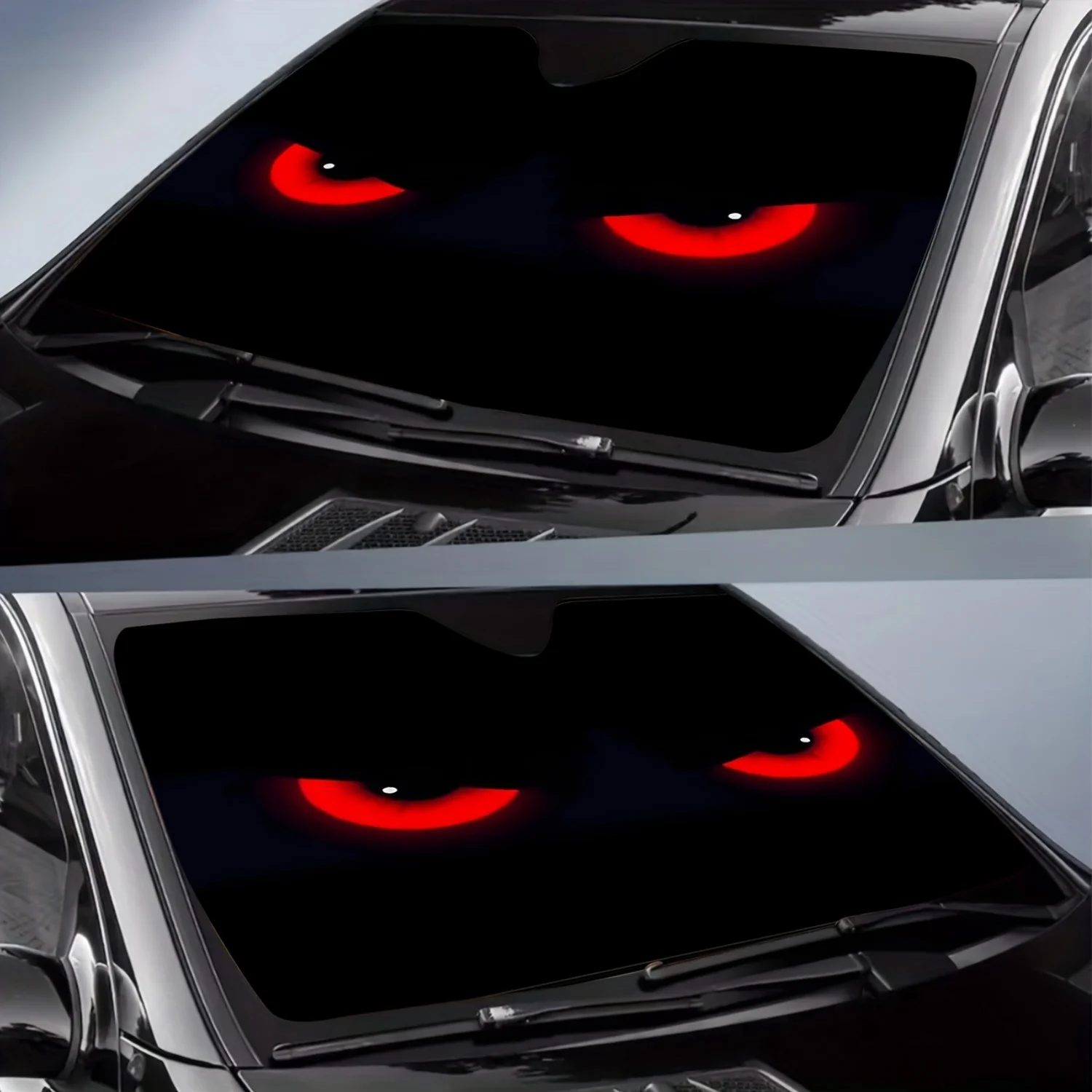 Evil Red-Eyed Character Car Windshield Sunshade Featuring a Red Eye Print Design UV Protection Stylish Design, Easy to Install