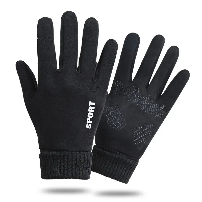 

Men Winter Waterproof Cycling Gloves Outdoor Sports Running Motorcycle Ski Touch Screen Fleece Gloves Non-slip Warm Full Fingers