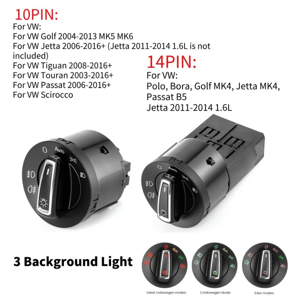 

12V Car Head Lamp Control Switch Sensor Module Practical Head Lamp Switch Auto Accessories for VW Golf 2004-2013 MK5 MK6