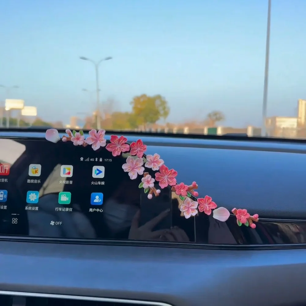 3D Pfirsichblüten-Auto-Ornament-Dekoration für Armaturenbrett, Mittelkonsole, Elektroroller-Innenraum, Computer, Kühlschrankmagnet – Detail 1