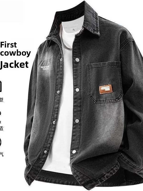 

Men's Casual Denim Jaet Stand Fit Printed Flip Collar Coat Breathable Winter Outerwear for Busin And Daily Wear