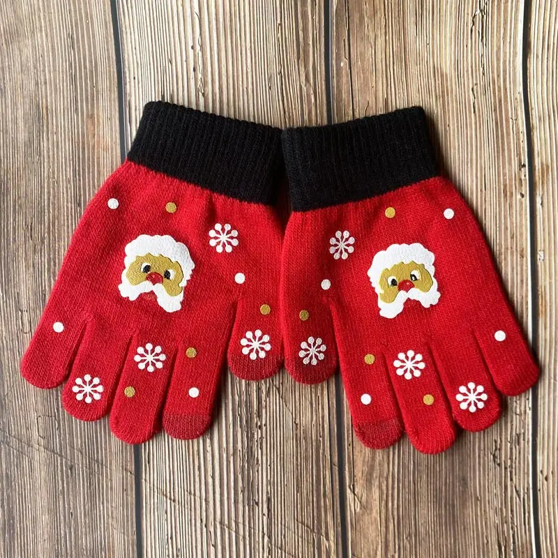 Christmas Gloves for Children Split Finger Touch Screen Gloves 3-15year Kids Knitted Woolen Mittens Cute Baby Winter Hand Warmer