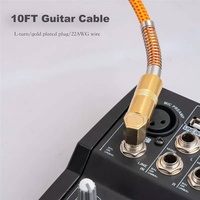 Fashion Guitar Instrument Cable 10FT Electric Instrument AMP Cord 1/4 Inch Straight to Right Angle Gold Plated 6.35mm Cable