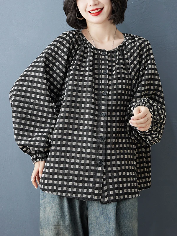 

Loose Plaid Fashionable Shoulder Shirt Spring 2026 Women's Japanese Style Long Sleeve Cardigan Resistant to Deformation