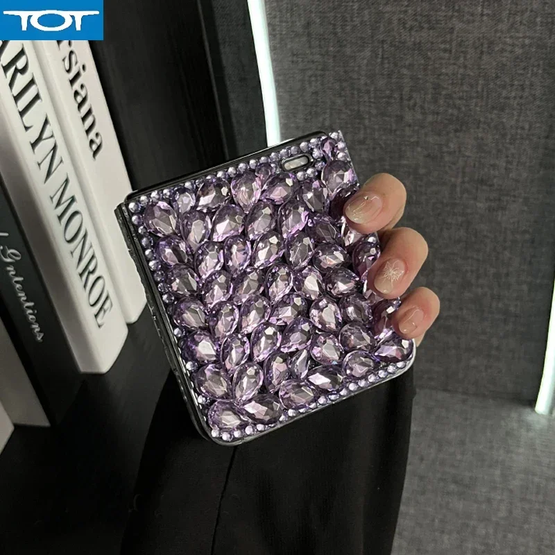 

XiaoMi Mix Flip Bling Full Coverage Purple Crystal Phone Case For XiaoMi Mix Flip Diamond Rhinestone Water Drop Hard PC Cover