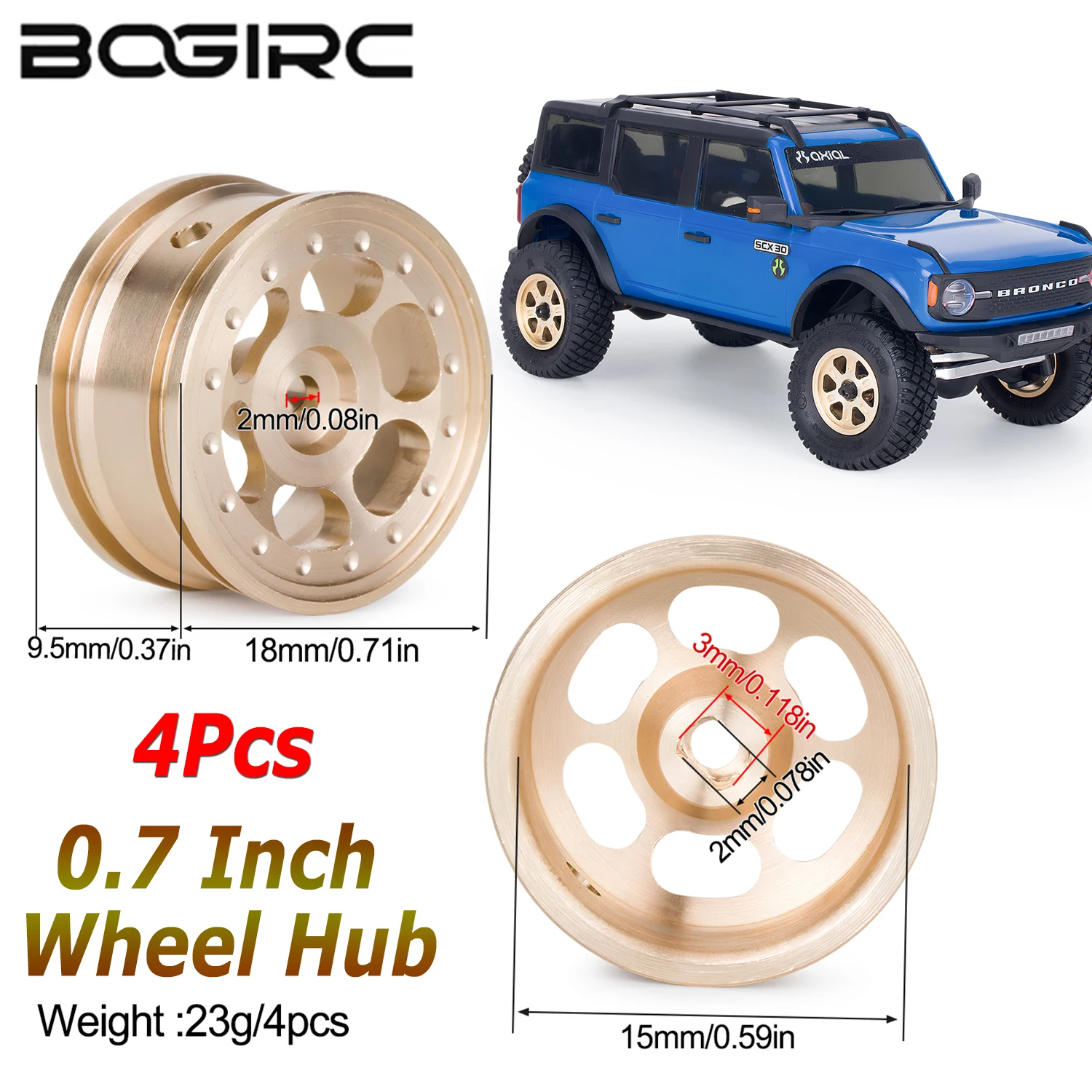 BOGIRC 4 piezas Llantas de latón de 0.7 pulgadas y 28g para Axial SCX30 1/30 RC Car Crawler, piezas para AXIAL SCX30 Ford Bronco 4X4 JEEP WRANGLER