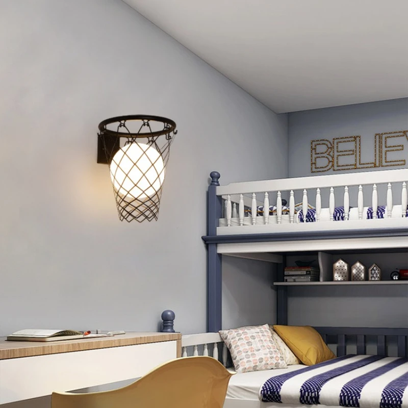 Personalized Basketball Hoop LED Wall Lamp Cartoon Glass Ball Lighting Hallway Entrance Children's Bedroom Creative Wall Sconces