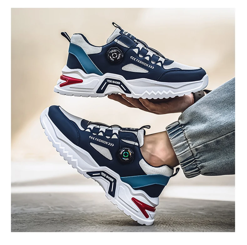 

Slip outdoor running shoes student sneakers Men's Korean rotating buckle trendy casual sports shoes four season soft soled non