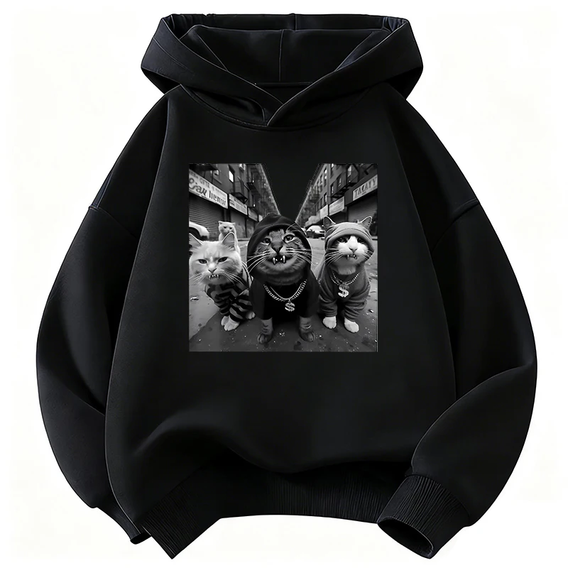 Y2k Streetwear Hip Hop Katzen-Cartoon-Design Kinder-Sweatshirt Niedlicher Hoodie für Jungen Mädchen Herbst Winter Lässige Kapuzenpullover