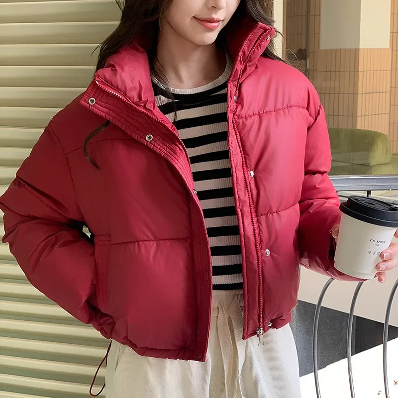Abbigliamento invernale da donna Giacche corte Parka Colletto alla coreana caldo Cappotto freddo Piumino con cerniera Giacca imbottita in cotone moda coreana
