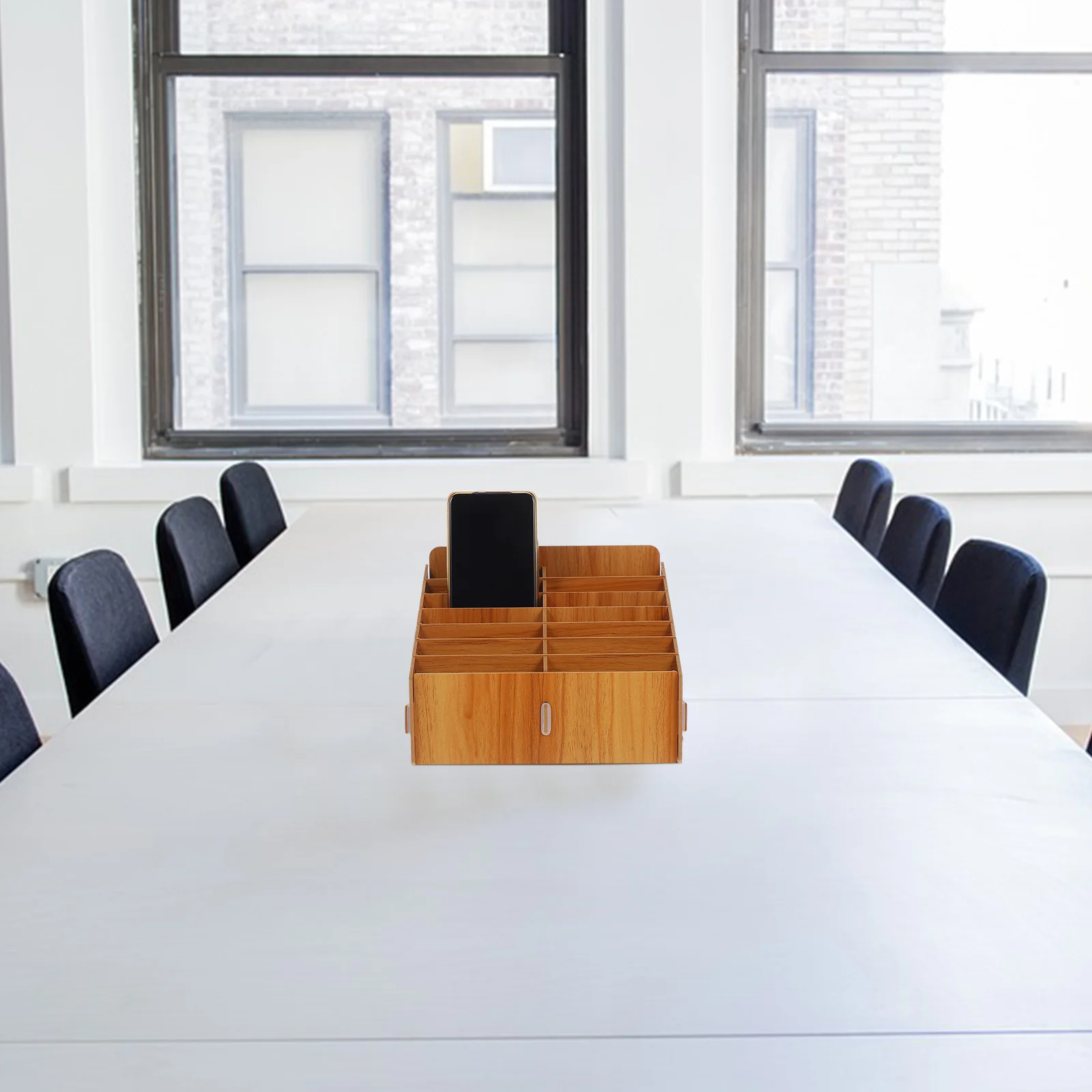 

Mobile Phone Storage Box Wooden Desktop Organizer for Conference Room Lab Cell Phone Holder Rack Multi-Grid Display Case Office