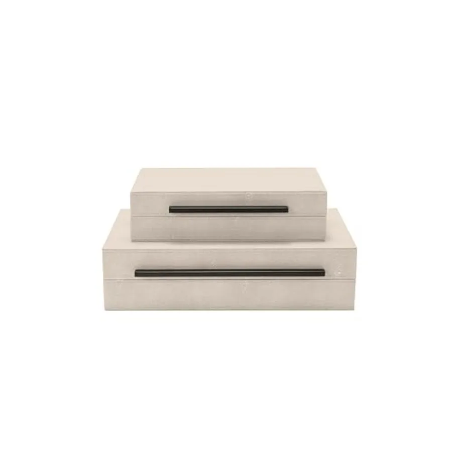 

Sagala Set of 2 Shagreen Decorative Boxes With Black Metal Handles Faux Leather Jewelry Boxes Modern Storage Boxes Photo Boxes