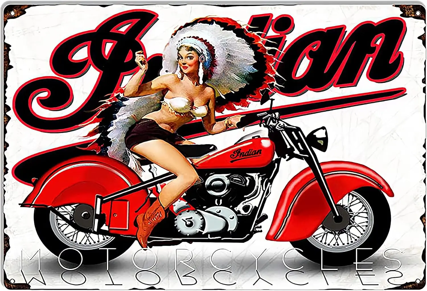 Motorcycle Pin Up Girl Garage Shop Metal Sign Funny Tin Bar Pub Diner Cafe Wall Decor Home Art Poster Retro Vintage -