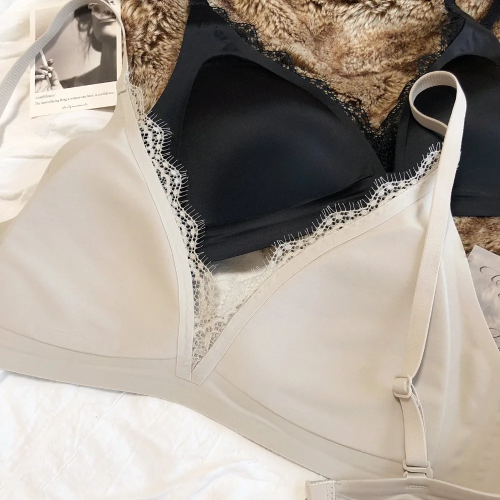 Französisch Sexy Nahtlose Dessous Frauen Seide Satin Spitze Bh Tiefe V Dreieckige Tasse Push-Up Bhs Verstellbaren Riemen Komfort Unterwäsche – Detail 14