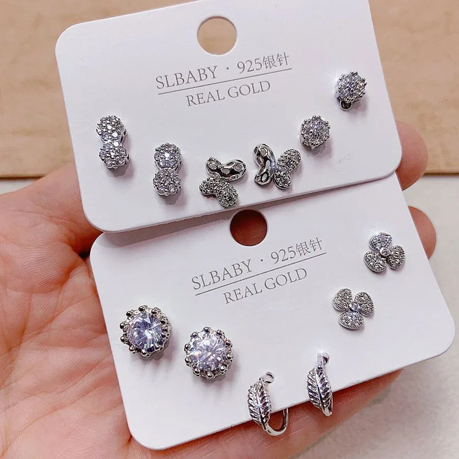 10 Sets/Pack Luxury Synthetic Zircon Inlay Copper Material Women\'s Earring Set Elegant Mixed Style Versatile Earrings Jewelry