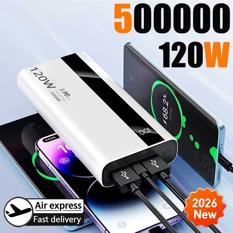 120W 500000mAh batterie externe haute capacité charge Super rapide batterie externe chargeur de batterie Portable pour Huawei iPhone Samsung Xiaomi