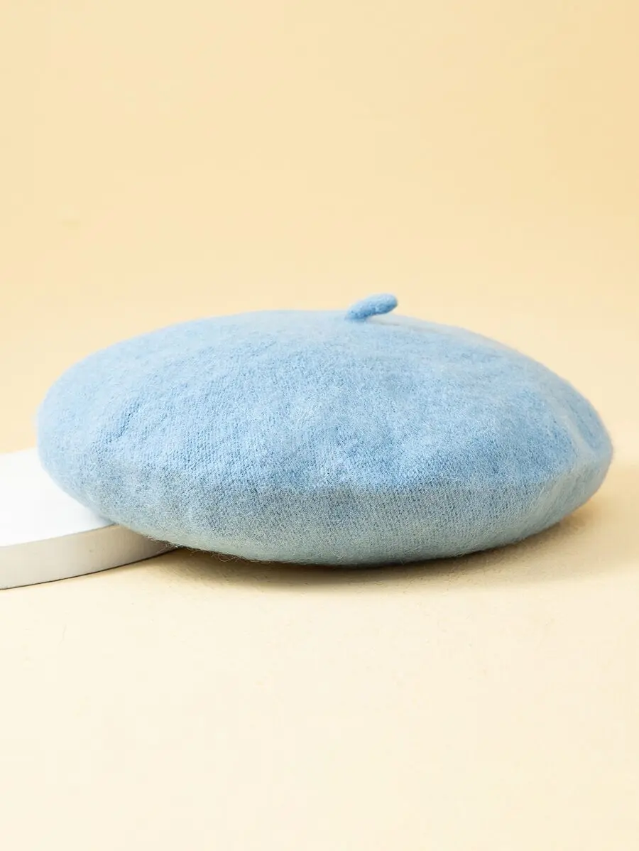 1pc Ladies' Solid Color Knit Elegant Beret With Smooth Surface, Japanese Style, Suitable For Daily Wear And Shopping Vintage Casual