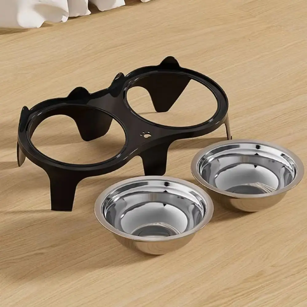 Raised Cat Bowl Double Cat Bowl Stainless Steel Raised Structure Food Water Bowls Sloped Anti-Tip Base Pet Bowl Set