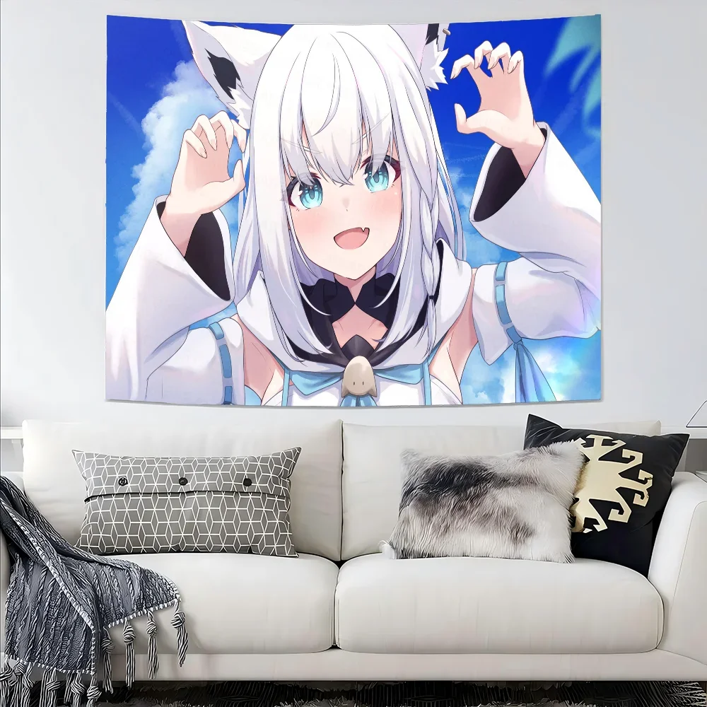 Hololive Shirakami Fubuki Cartoon Wandteppich Kunst Science Fiction Zimmer Home Decor Wandbehang Home Decor