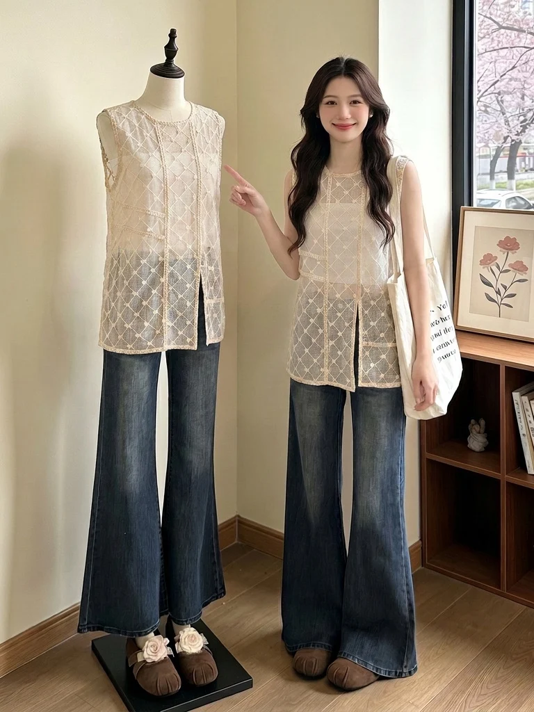 Stunning Hollow out Mesh Tank Top Women's Summer New plus Size Sleeveless Outerwear Fashionable Breathable City Commute Style