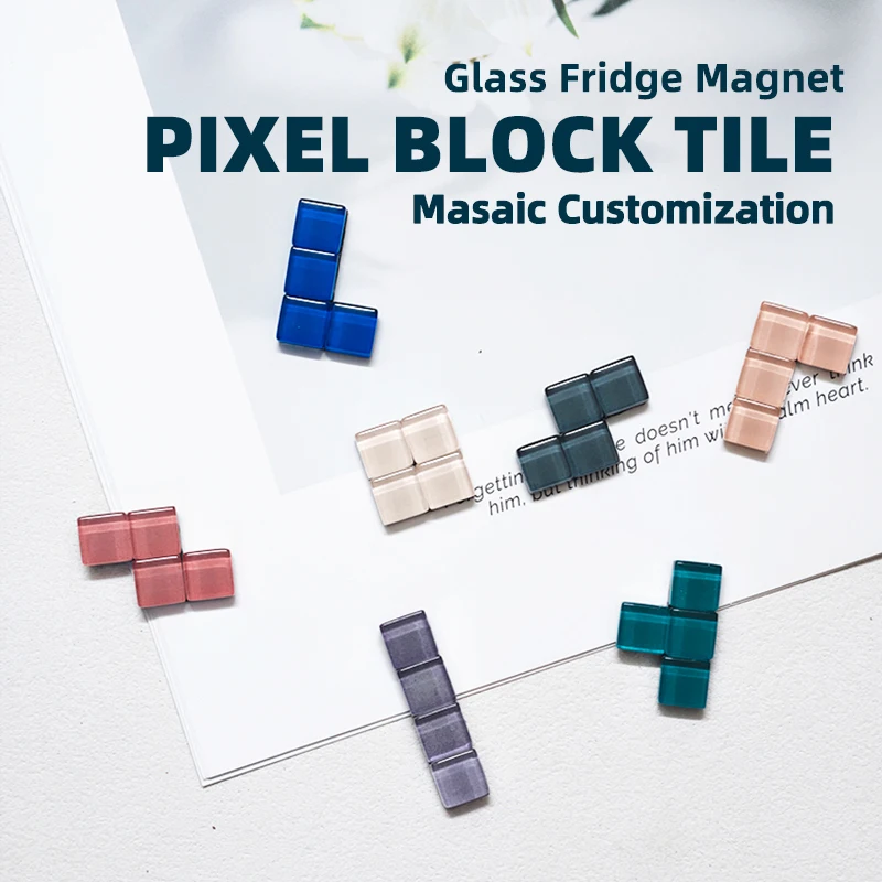 Retro Pixel Block Fridge Magnets Handmade Classical 7 Pcs Glass Mosaic Tile Mini Refrigerator Magnet Pixel Art Gift Room Decor