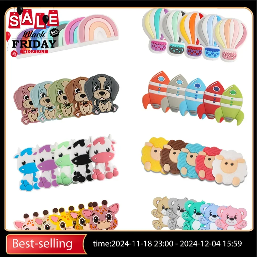 Hot Sale 10Pcs Cartoon Mini Silicone Animal Beads Food Grade DIY Bracelet Jewelry Pacifier Chain Accessories