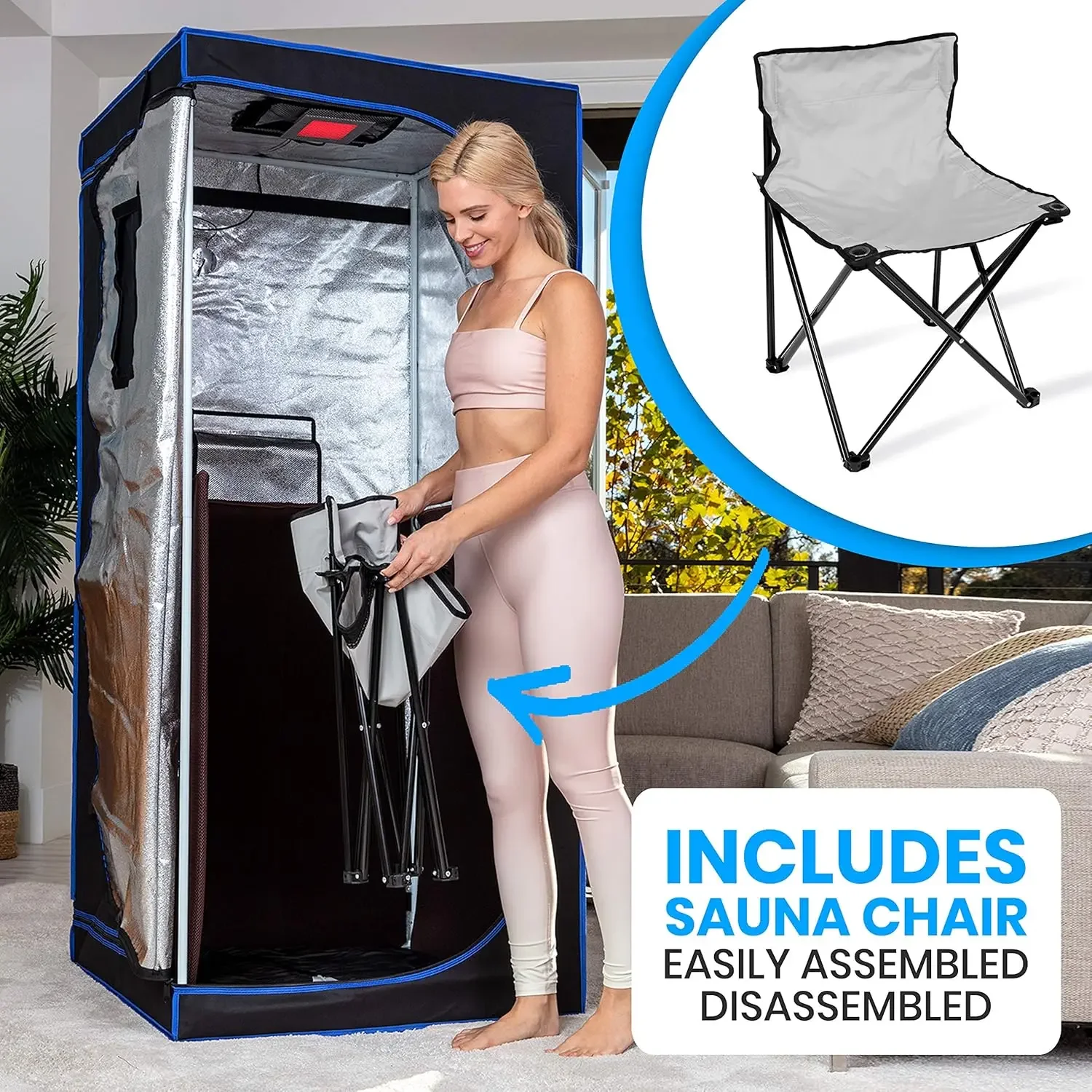 Portable Sauna for Home, Infrared Sauna Tent with Heated Foot Pad and Folding Chair, Compact Personal Detox Sauna