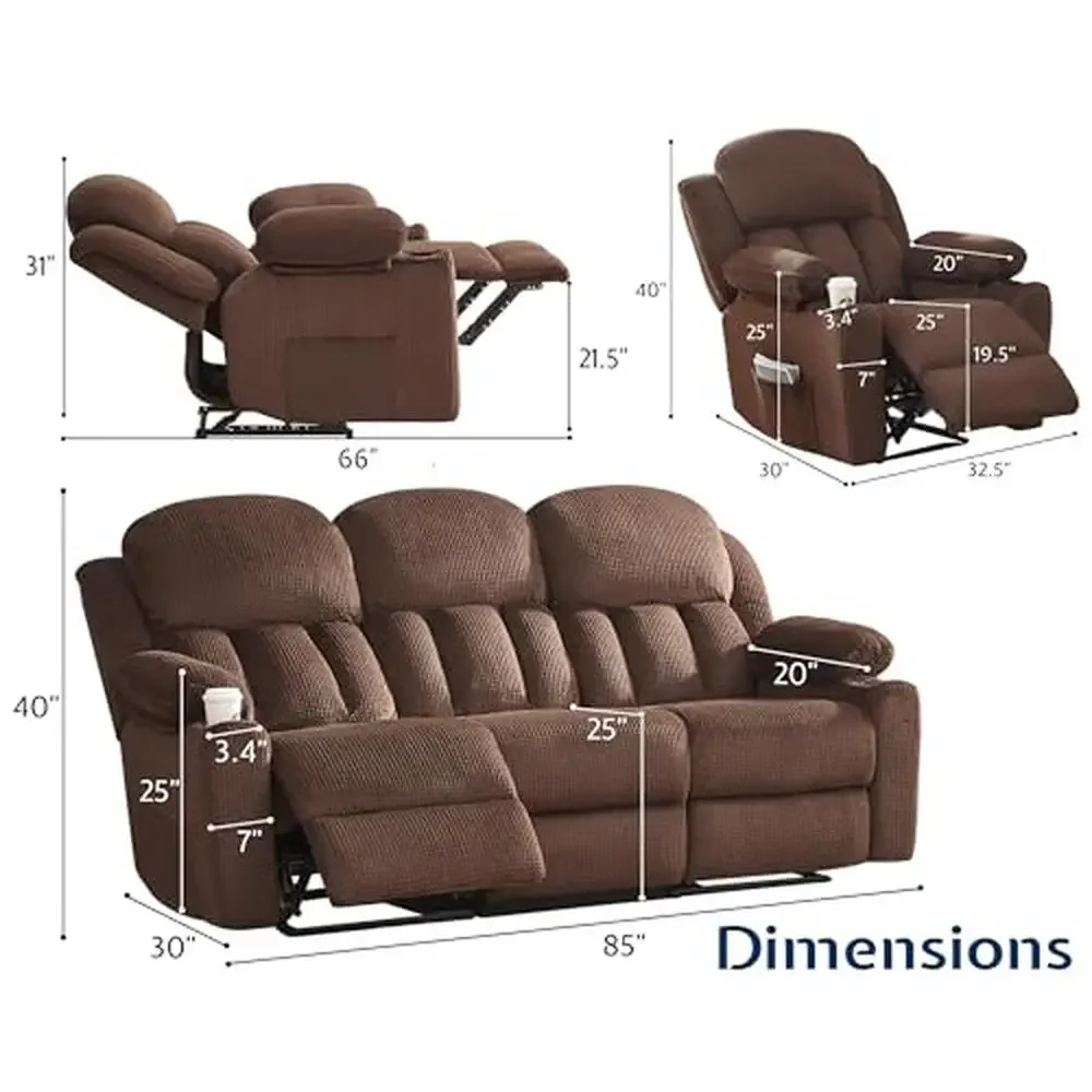 Adjustable Recliner Sofa Set with Cup Holders and USB Charging Modern Furniture Living Room Entertainment 3 Piece Wingback Sofas