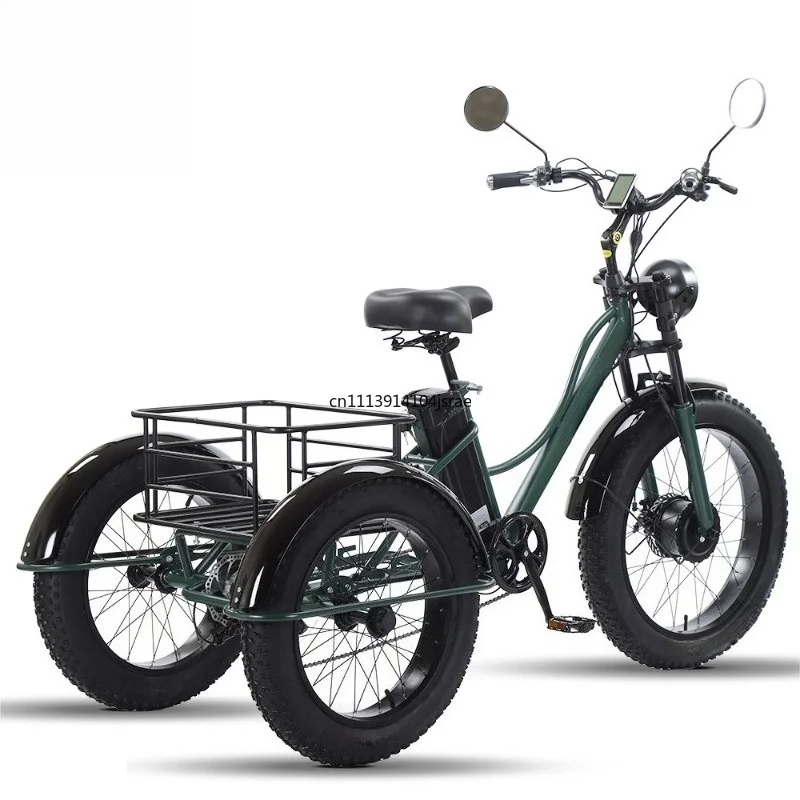 24 Inch Fat Tire Electric Tricycle, Pedal Assist 3 Wheel Bicycle, Eco Friendly Wide Tyre Leisure Recreation Cruiser Trike