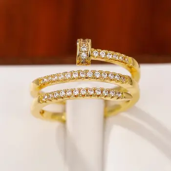 鋯石多層可調式戒指,女士精緻珠寶,金色婚禮水晶美甲戒指 10 最佳銷售 戴金戒指的女人 - №7