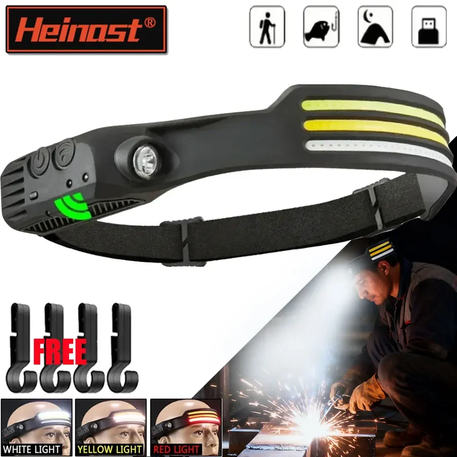 Sensor Headlamp LED Head Flashlight Rechargeable Headlight Head Torch Built-in Battery Fishing Camping Lantern Search Light