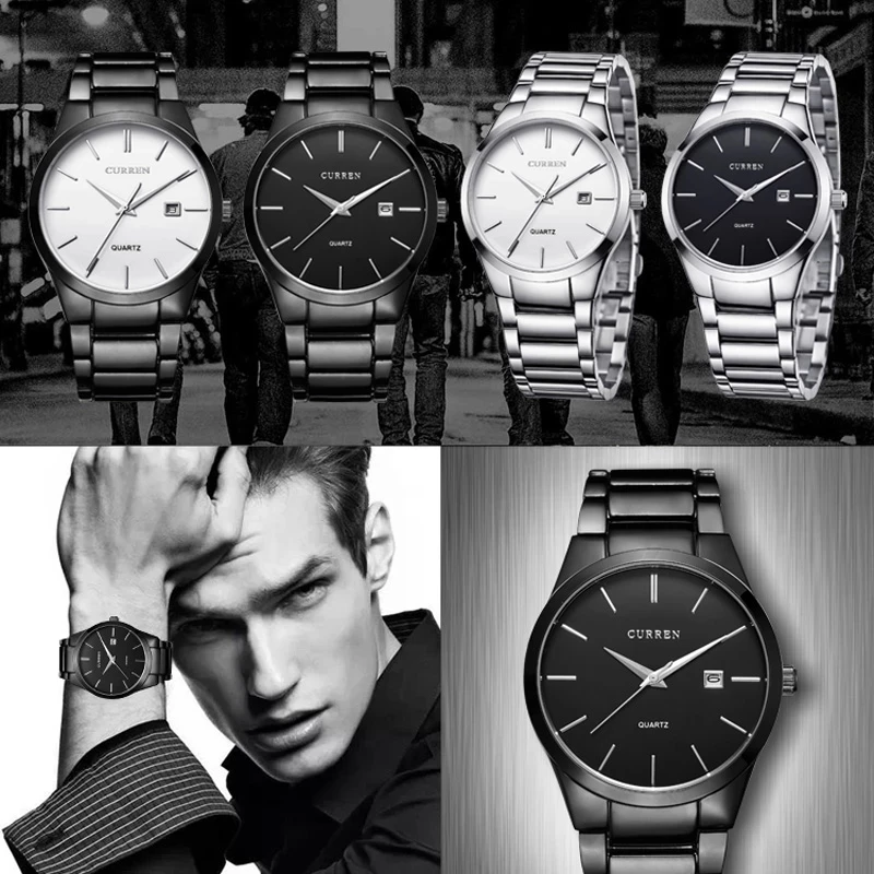 CURREN Fashion Simple Mens Watch Slim Steel Strap Waterproof Wristwatch for Men Quartz Business Watches Male Calendar Clock 8106