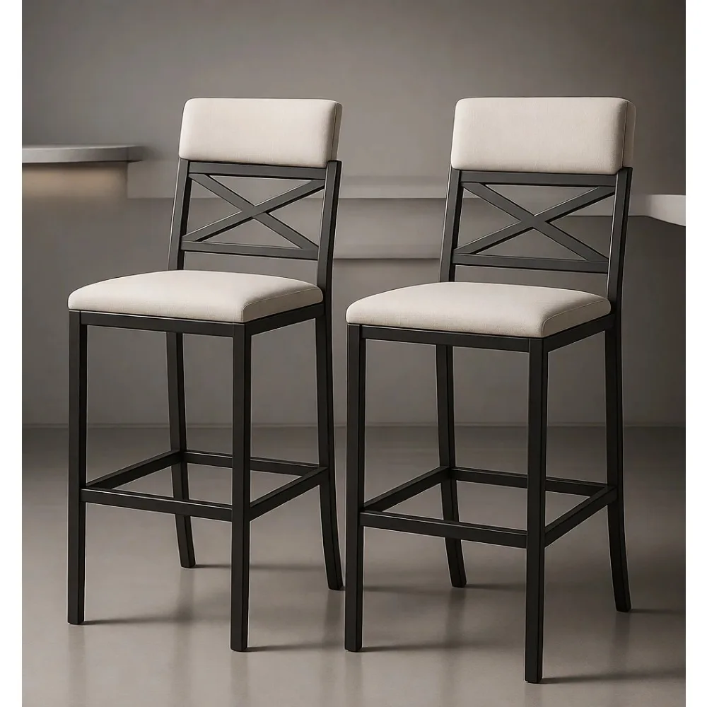 

Комплект из 2 барных стульев для кухонной стойки с высотой сиденья 26 дюймов, со спинкой и подставкой для ног, в деревенском стиле, коричневые, простая сборка