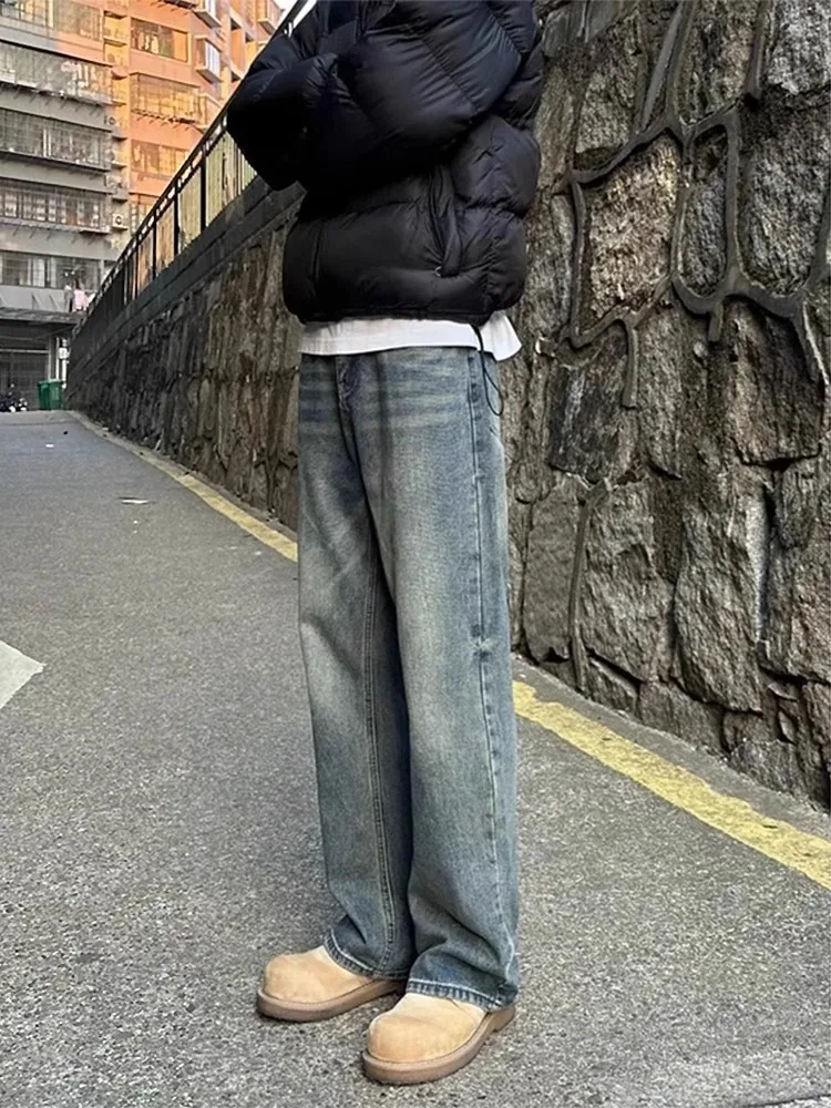 Cleanfit American Retro Blue Fce Lined Loose Straight Leg Jeans Men's Autumn Winter High Street Trend Brand Long Pants