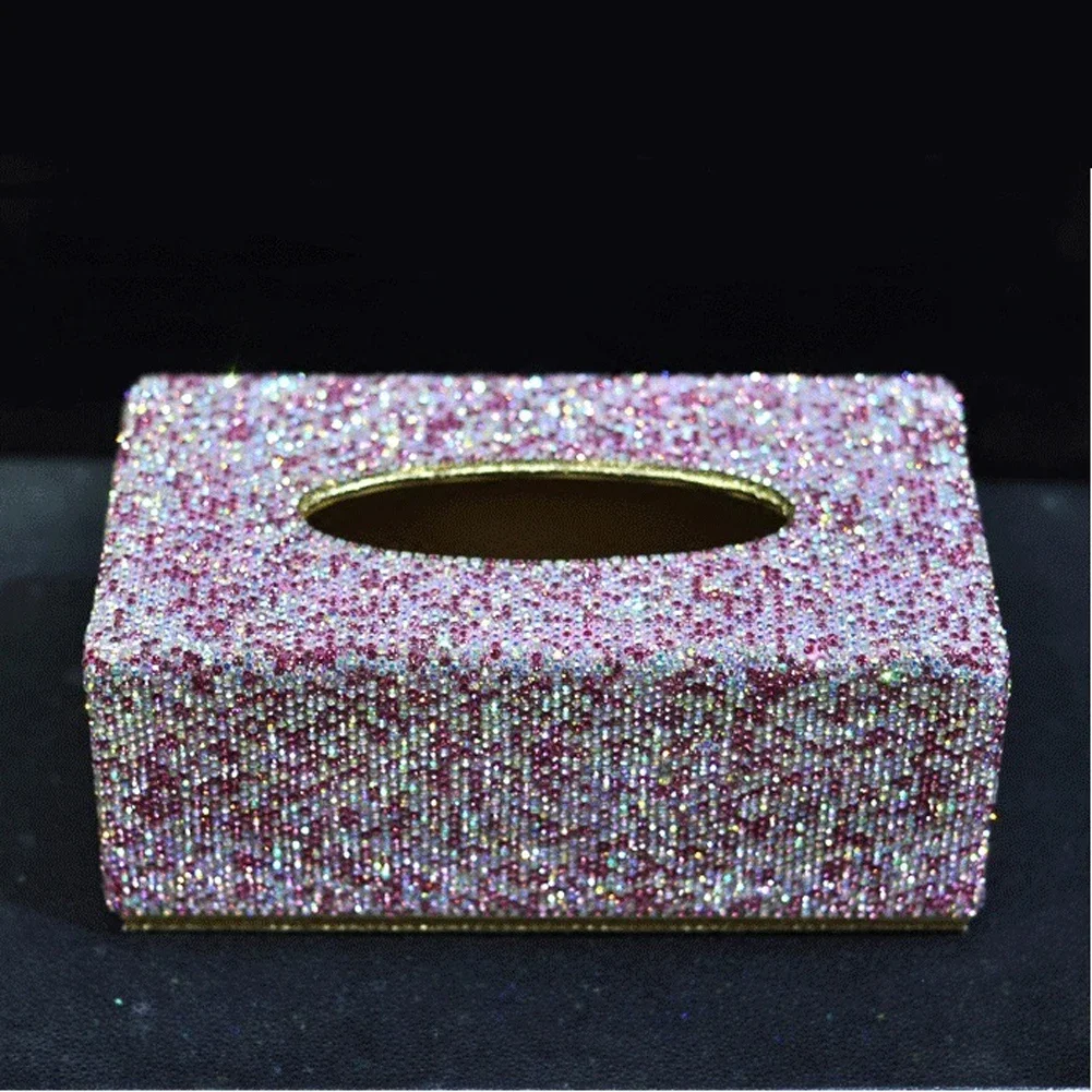 Scatola per fazzoletti per auto alla moda scintillante con cristalli scintillanti Custodia per asciugamani in oro bianco rosa per uso domestico in ufficio