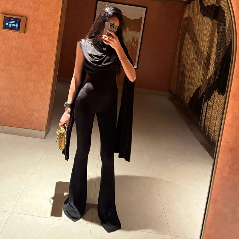 

Black Women Jumpsuit Sexy Sleeveless With Long Wrap Sheath Slim Fit Pants Party Formal Wedding Guest Birthday Evening Wear