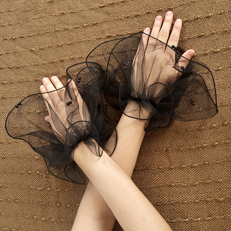 Arte do prego tule falso plissado manguito foto fundos para fotografia de unhas dicas exibição embelezar pérolas plissado tule manga