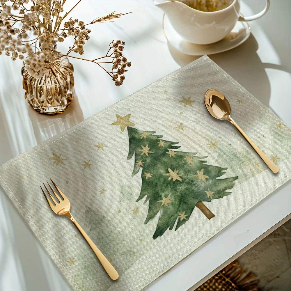 Suige Home Christmas Table Placemats - Elegant Tree Print With Ornaments & Baubles, Rectangular Place Mats Suitable For Holiday