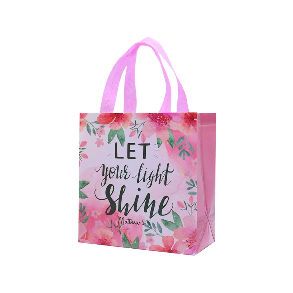 Inspirational Quote Gift Bags Bible Verse Tote Bag Floral Print Laminated Handbag Christian Blessing Scripture Wrapping Pouch