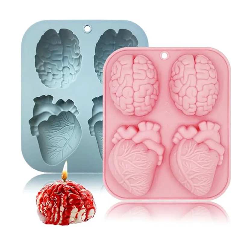 Human Brain And Heart Silicone Molds For Soap Making Supplies Halloween 3D Organ Shapes Candle Ice Cube Tray Chocolate Jelly