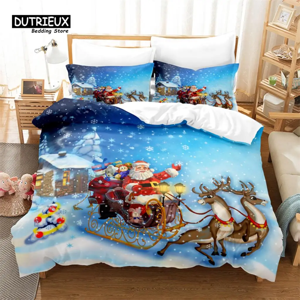 Christmas Digital Printing Bedding Set, Christmas Santa Duvet Cover Set, 3D Bedding, Linen, Queen Size, Fashion Design