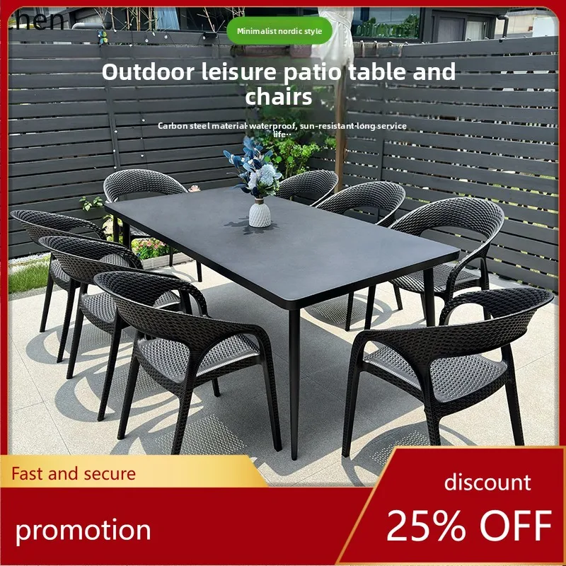 HT outdoor leisure table and chair combination outdoor small round dining table balcony negotiation milk tea shop outside simple