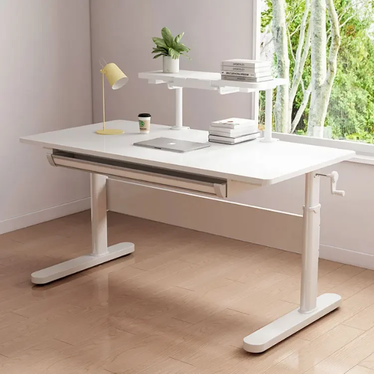 2026 OEM Wholesale Children Furniture Solid Wood Height Adjustable Simple White Color Kids Computer Study Table Desk