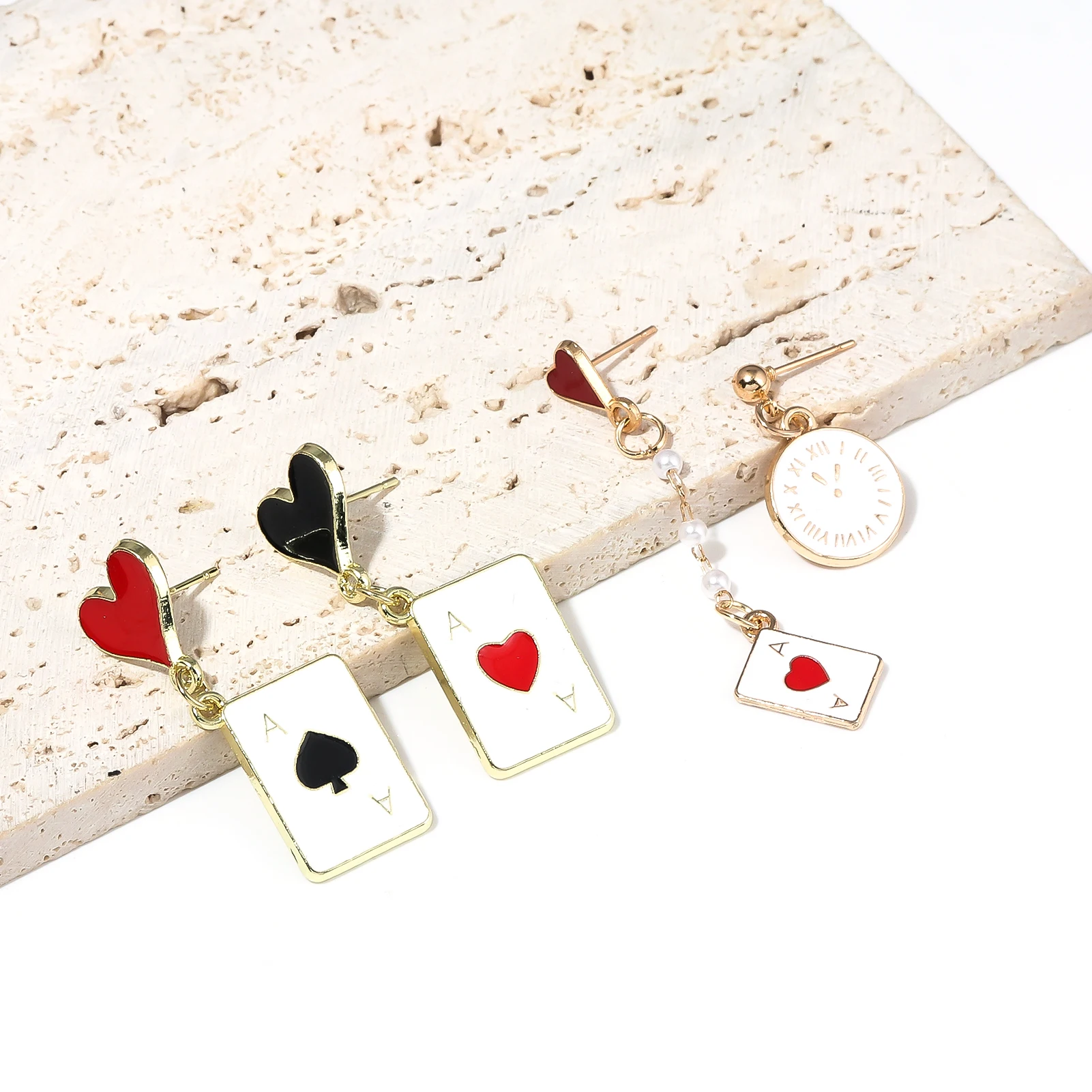 Alice In Wonderland Playing Card Earrings Women Funny Clock Poker Card Drop Earrings Hearts And Spades Playing Cards Earrings
